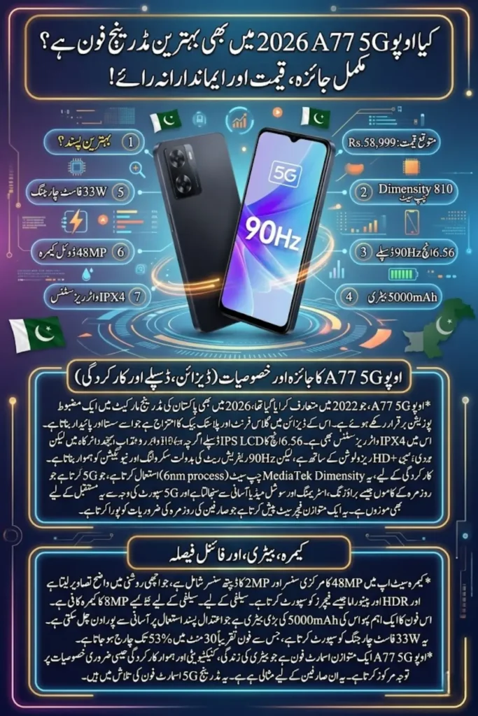 Oppo A77 5G Price in Pakistan, Full Specifications, Features, and Honest Review 2026