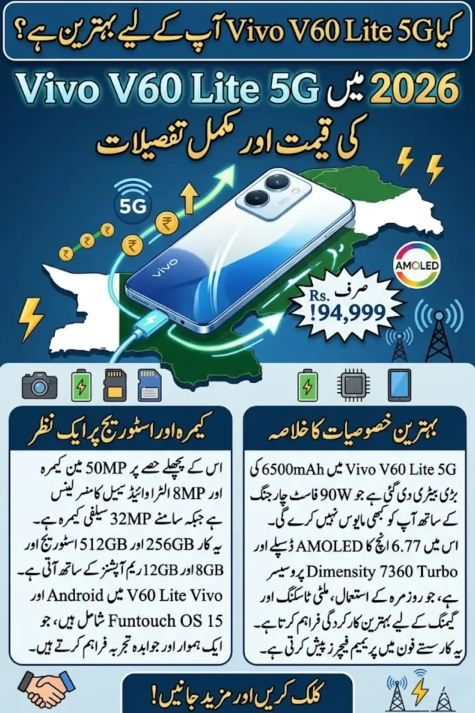 Vivo V60 Lite 5G Price in Pakistan 2026 – Full Specifications, Battery, Performance & Features