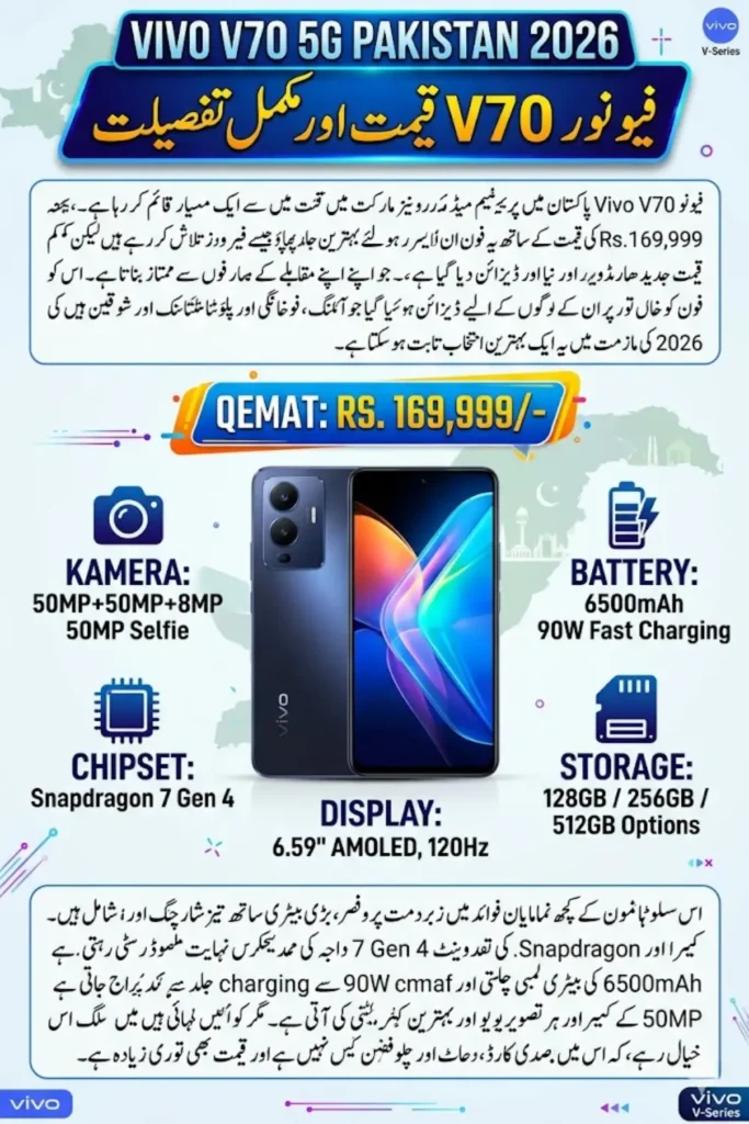 Vivo V70 5G Price in Pakistan 2026 – Specs, Launch Date, Features & 128/256GB