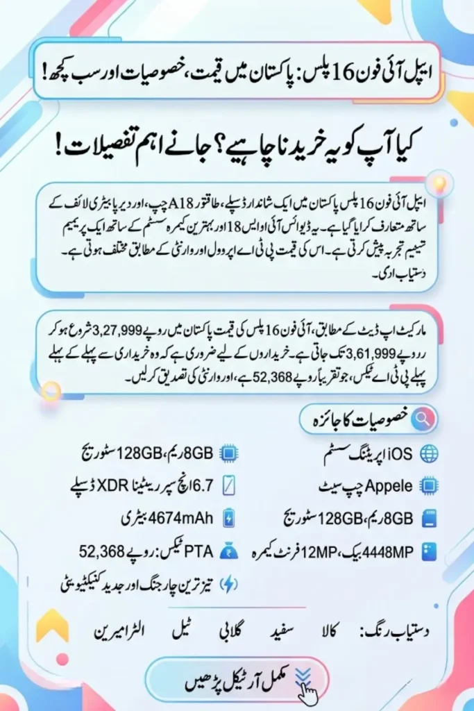Apple iPhone 16 Plus Price in Pakistan 2026 – Latest Price, PTA Tax, Specifications, and Features