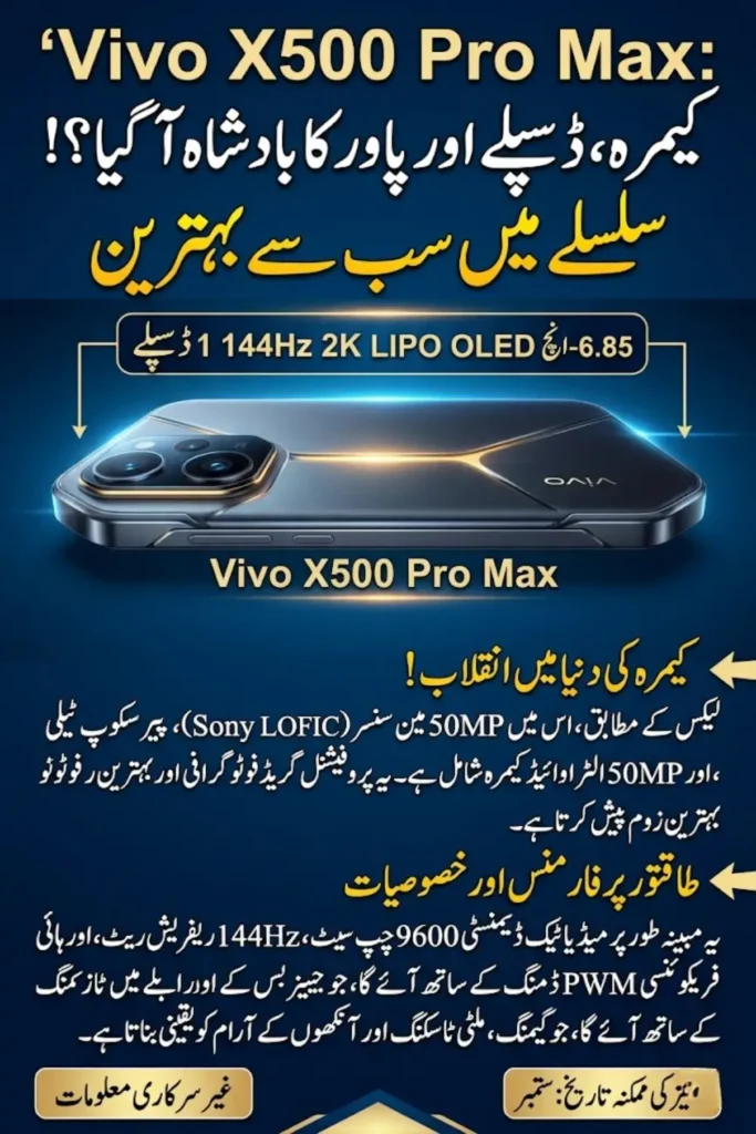 Vivo X500 Pro Max Leak: 6.85-inch 144Hz Display, 200MP Camera, and Dimensity 9600 Power